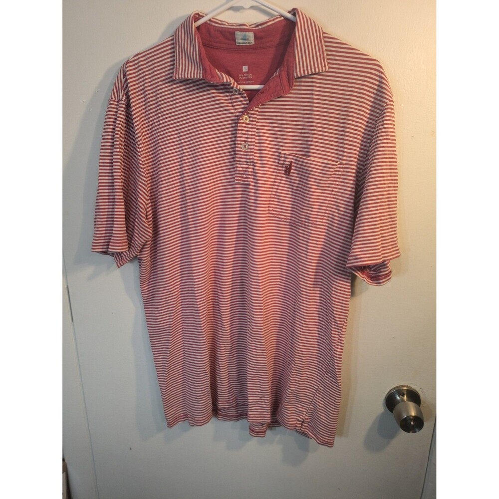 johnnie-O Men's Hangin' Out Striped Pocket Polo Shirt Size L Red White Surfer